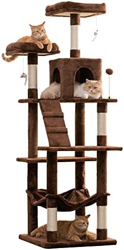 MWPO 70.1-Inch Large Cat Tree, Multi-Level Tall Cat Tower for Indoor Cats, Plush Cat Condo with Big Padded Perches, Sisal-Covered Scratching Posts, Hammock, Toys for Kittens & Cats - Brown