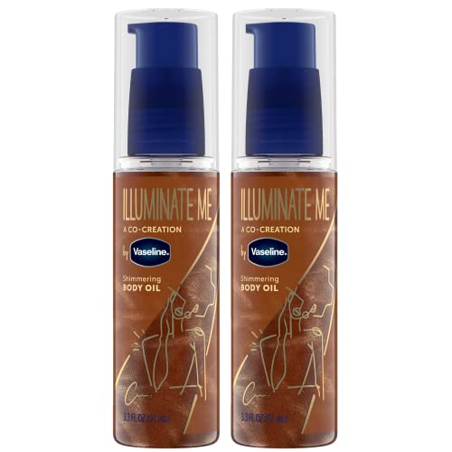 Vaseline Illuminate Me Shimmering Body Oil 3, Travel-Friendly 3-Pack – Glow Up Essentials for Melanin-Rich Skin, 3.3 Oz Ea