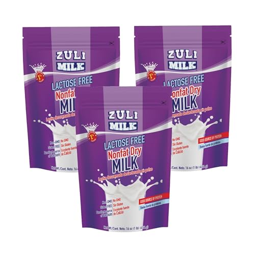 Nonfat Dry Milk Powder for Baking & Coffee 16oz - Fat Free & Lactose Free Milk for Adults, Non-GMO, rBST Hormone-Free, Good Source of Protein and Calcium, Substitute For Liquid Milk (3 Pack)