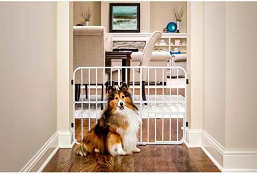 Carlson Pet Products Tuffy Metal Expandable Pet Gate, Includes Small Pet Door, 24 x 22-38 Inch, White