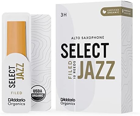 D’Addario Organic Select Jazz Alto Saxophone Reeds - Filed, Hard, Strength 3, 10-Pack