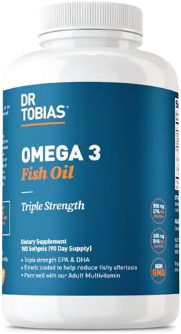 Dr. Tobias Omega 3 Fish Oil, 2000mg Triple Strength with 800mg EPA 600mg DHA Per Serving, Fish Oil Omega 3 Supplements for Heart, Brain & Immune Support, 180 Softgels, 90 Servings