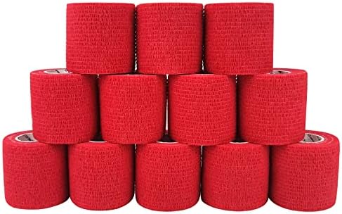 Self Adherent Cohesive Bandage2"x5 Yards First Aid Bandages Stretch Sport Athletic Wrap Vet Tape for Wrist Ankle Sprain and Swelling,Red(12 Rolls)