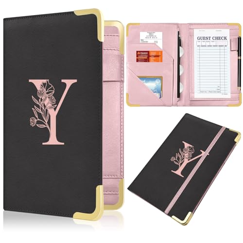 Server Book, Alphabet Waitress Book for Waitress, Leather Waitess Book with Zipper Pocket, Server Manual Checkbook Fits Server Apron (Y)