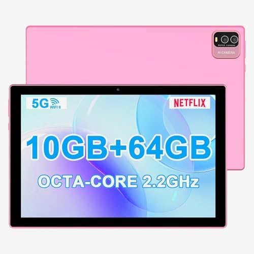 YQSAVIOR 10 inch Android 13 Tablet, RAM 10(4+6Expand) GB +64GB ROM+1TB Expandable Computer Tablets PC, IPS Screen, 2+8MP Dual Camera, WiFi, BT, Pink