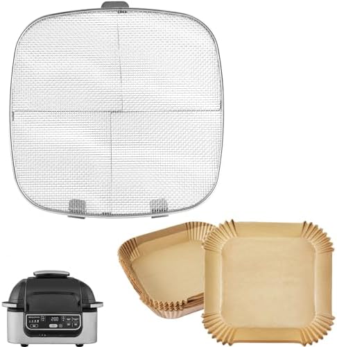 Splatter Shield & 100 PCS Paper Liners for Ninja AG300 AG301 AG400 AG301C AG300C Foodi Air Fryer Accessories, Stainless Steel Splash Guard for Ninja 5 in 1 Smart Xl Indoor Grill Mesh Screen