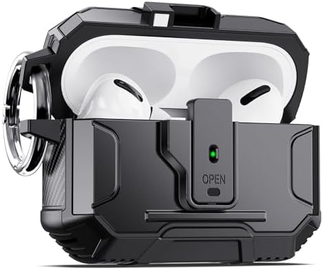 DASFOND Armor Earphone Cover Case for Airpods Pro 2, Military Grade Full Body Shockproof Protection Hard Case, Support Wireless Charging with Keychain, Magnetic Lid, Front LED Visible, Black