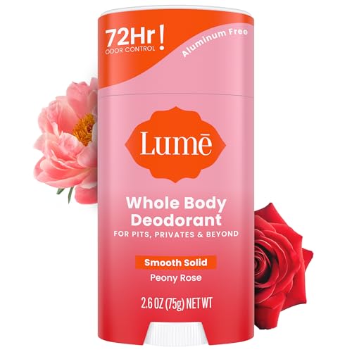 Lume Whole Body Deodorant - Smooth Solid Stick - 72 Hour Odor Control - Aluminum Free, Baking Soda Free and Skin Safe - 2.6 Ounce (Peony Rose)