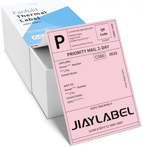 4x6 Thermal Shipping Label Mailing Stickers Paper for Thermal Label Printer USPS UPS Address Big Packing Fanfold Pink Color 500 Labels/Stack,1 Stack
