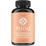 WellPath Mind Brain Supplement with Lion's Mane - Natural Formula to Boost Focus & Memory with Ginkgo Biloba, and L-Theanine for Long Term Brain Support, Herbal, 60 Ct