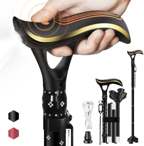 Folding Cane, Smart Alarm Foldable Cane with Light, Fashion Walking Cane for Women&Men, Adjustable Canes for Seniors, USB Direct Charging, Lightweight and Portable