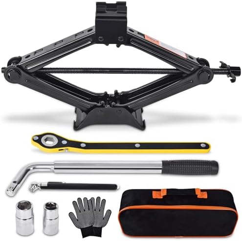 Car Jack Kit Scissor Jack for Car 2 Ton (4409 lbs) Tire Jack Tool Kit Universal Car Emergency Kit with Lug Wrench Tire Changing Kit for Car SUV (2T)