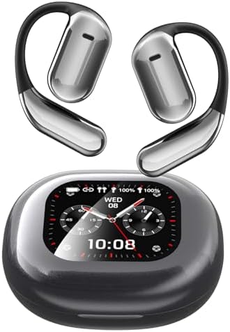 Intelligent Touch Screen Open Ear Earbuds Ultra Comfort Bluetooth 5.4 Headphones Over The Ear Earbuds with Ear Hooks IPX7 Waterproof Bone Conduction Earbuds for Running Fitness Sport Workouts,Grey