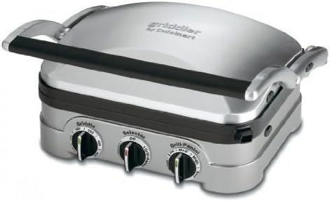 Cuisinart 5 In 1 Griddler with Panini Press, Full Grill and Half Grill/ Griddle Options, Includes Dishwasher Safe Removable Cooking Plates and Red/Green Indicator Lights