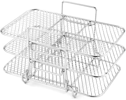 Flylin 3 Layers Dehydrator Rack Accesories, Air Fryer Rack Stainless Steel Compatible with Instant Pot Vortex, Pressure Cooker Grill Rack for Ninja Foodi Air Fryer Crisp Lid, Silver, JY2024031-01