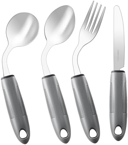 Adaptive Utensils,Weighted Utensils for Hand Tremors,Utensils for Parkinsons Patients,Elderly,Arthritis,Weak Hand Grip,Tremors&Handicapped.Stainless Steel Knife,Fork and Spoons Set (4pcs Left-Handed)