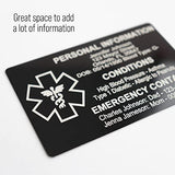 Custom Medical ID Card for Wallet, Aluminum Free Engraving Emergency Contact Card, Personalized Metal Awareness Alert ICE Card for Medic Conditions, Allergies & Identification