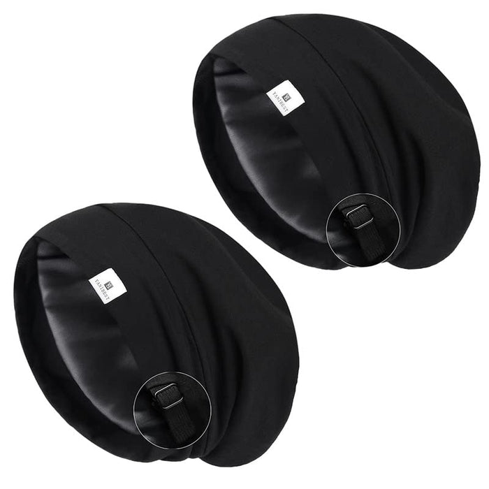 YANIBEST 2 Pcs Silk Bonnet Satin Bonnet Hair Bonnet for Sleeping - Adjustable Saty on Satin Lined Slouchy Beanie Hat for Women