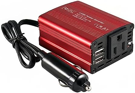 FOVAL 150W Car Power Inverter 12V DC to 110V AC Converter Vehicle Adapter Plug Outlet with 3.1A Dual USB Car Charger for Laptop Computer (Classic Red)