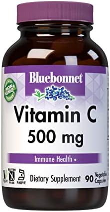 Bluebonnet Nutrition Vitamin C 500 mg Vegetable Capsules, Ascorbic Acid, for Immune Health & Skin Health, Vegan, Vegetarian, Non GMO, Gluten Free, Soy Free, Milk Free, Kosher, 90 Vegetable Capsules