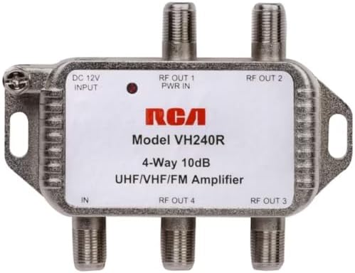 RCA VH240R 4-Way Video Signal Amplifier & Splitter; Use with RG6 or RG59 Coaxial Cable; Amplifies VHF, UHF, and FM Signals by 10dB