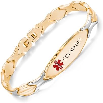 LinnaLove 7 1/2 inch Medical Alert Bracelets for women Stainless Steel Fashion Medical Bracelets Personalized Engraving