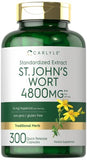 Carlyle St John's Wort Capsules | 4800mg | 300 Count | Non-GMO & Gluten Free Supplement | Standardized Extract