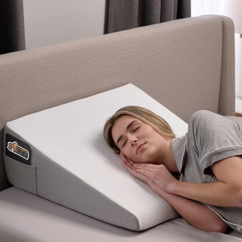 GORILLA GRIP Bed Wedge Ergonomic Sleeping Pillow, Soft Dual Layer Memory Foam, Stay in Place Dots, Breathable, Headboard Triangle Sleep Support for Reading Acid Reflux Anti Snoring, 10in White Gray