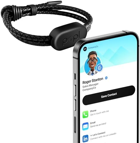 Popl Rope Band - Digital Business Card Bracelet Wearable - Tap to Share NFC & QR Code - iPhone & Android (Black Rope Style)