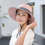 Women's Summer Sun-Hat Ponytail - Outdoor UV-Protection Mesh Wide Brim Foldable Hat with Ponytail Hole (Pink)