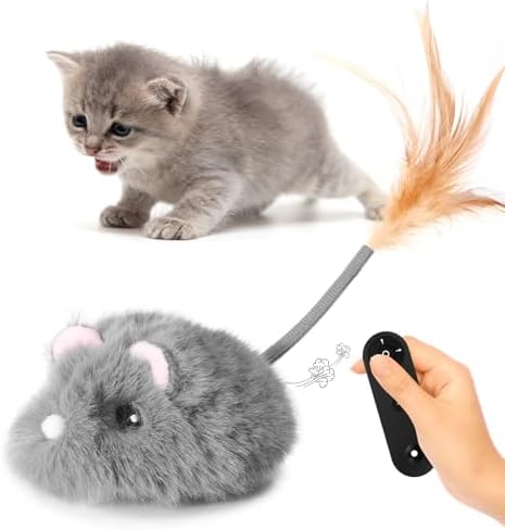 Remote Control Cat Toy Rechargeable Moving Cat Toy Cat Mouse Toy Interactive Cat Toys for Indoor Cats Automatic Cat Toy with 3-Speed Adjustment and 4 Directions