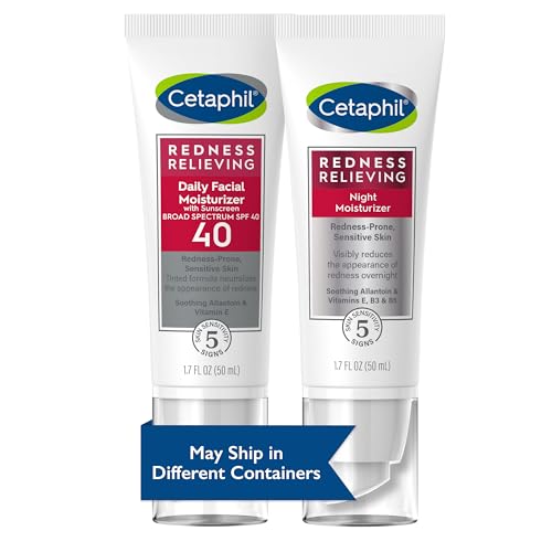 Cetaphil Redness Relieving Set, Night Moisturizer (1.7 oz) and Daily Facial Moisturizer SPF 40 (1.7 oz) For Redness Prone Skin