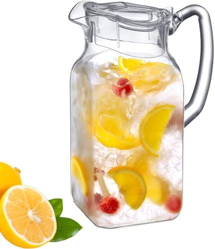 Amazing Abby - Quadly - Plastic Pitcher (64 oz, 2 Quart), Clear Water Pitcher with Lid, Fridge Jug, BPA-Free, Shatter-Proof, Great for Iced Tea, Sangria, Lemonade, Juice, Milk, and More