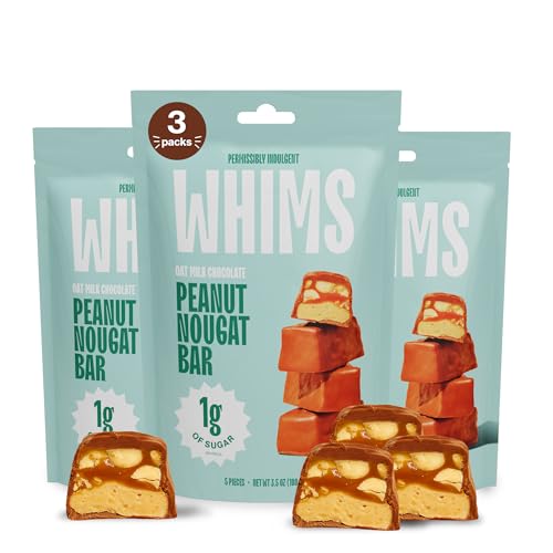 Whims Oat Milk Peanut Nougat Bar - Low Sugar High Protein Snack, 1g Sugar, Non-GMO, Keto-Friendly, Low Carb, Vegan, Gluten-Free - Perfect Healthy Treat for On-The-Go, 3.5oz - 3 pack