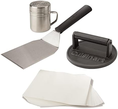 Cuisinart Smash Burger Kit, Cast Iron Press, Spatula, Seasoning Shaker and Patty Papers for Perfect Cookouts, Barbecues and Tailgates