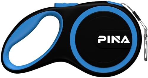 PINA Retractable Dog Leash, 10ft Dog Leash for Small Dogs Up to 33lbs, 360° Tangle-Free Strong Reflective Nylon Tape, with Anti-Slip Handle, One-Handed Brake, Lock - Black Blue