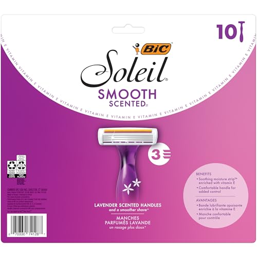 BIC Soleil Smooth Scented Women's Disposable Razors, 3 Blades With Moisture Strip For a Silky Smooth Shave, 10 Piece Razor Set