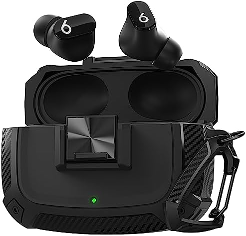 Maxjoy for Beats Studio Buds Case Cover, Plus Lock, Shockproof Protective Earbuds Case with Keychain, Black