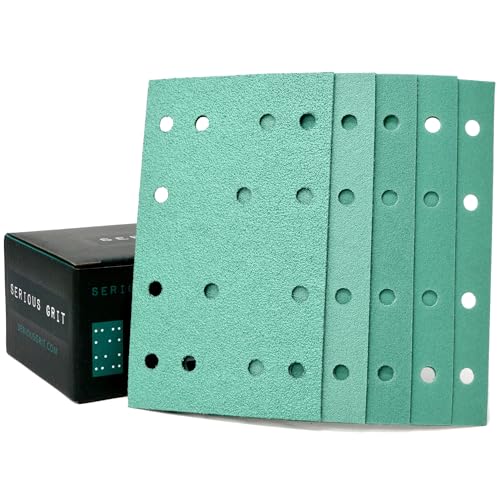 3" x 5" (80mm x 133mm) 14-Hole Sanding Sheet Assortment - 80, 120, 150, 180, 220 Grit (10 of Each) - Fits Festool RTS 400 & Mirka Deos 353 - Hook & Loop Sandpaper - 50 Pack Box