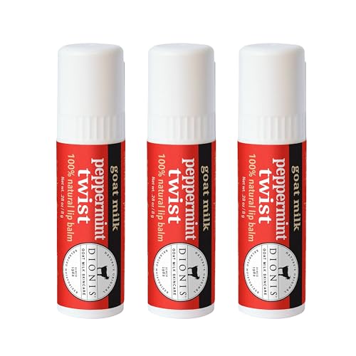 Dionis Goat Milk Skincare Peppermint Twist Holiday Lip Balm Gift Set - Beeswax, Shea Butter & Coconut Oil Lip Care Products Made in The USA - Cruelty Free Lip Moisturizer for Chapped Lips, 0.28oz 3Pk