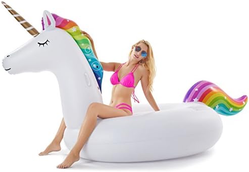 Jasonwell Giant Inflatable Unicorn Pool Float Floatie Ride On with Fast Valves Large Rideable Blow Up Summer Beach Swimming Pool Party Lounge Raft Decorations Toys for Kids Adults