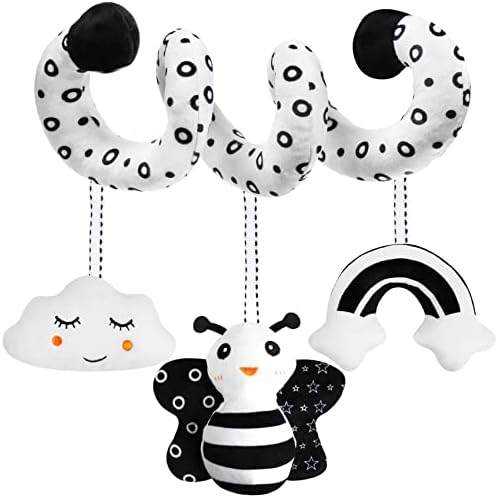 Baby Spiral Hanging Stroller and Car Seat Toys Black and White High Contrast Sensory Toy Newborn Plush Activity Toys Party Favors Quality Gifts for Baby Shower Easter Basket Stuffers -BEE