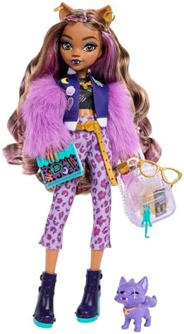 Monster High Clawdeen Wolf Doll with Pet Dog Crescent & Accessories Like Backpack, Planner, Snacks & More