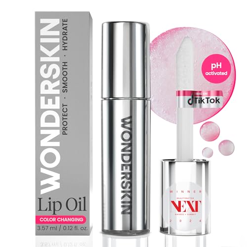 Wonderskin Lip Rehab Serum Oil - Color Changing Lip Oil from Clear to Pink - PH-activated, Non-sticky & Hydrating Tinted Serum for Dry Lips (Kissed)