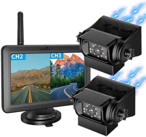 EWAY 2 Magnetic Wireless Backup Cameras HD1080P w/ 5" Split Screen Monitor Portable No Wiring Trailer Hitch IR Night Vision Rear View Camera for Truck Pickup RV Camper 5th Wheel Boat Horse Trailer