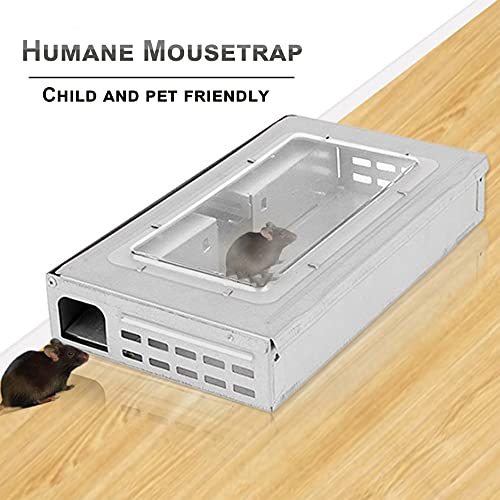 ZFULV TIN CAT, Humanized Mouse Trap, One-Way Channel Design, Compact Size,Ease to Catch and Release Mice/Rats, Child and Pet Friendly, Can Be Used Indoors and Outdoors Pack of 2, Silver