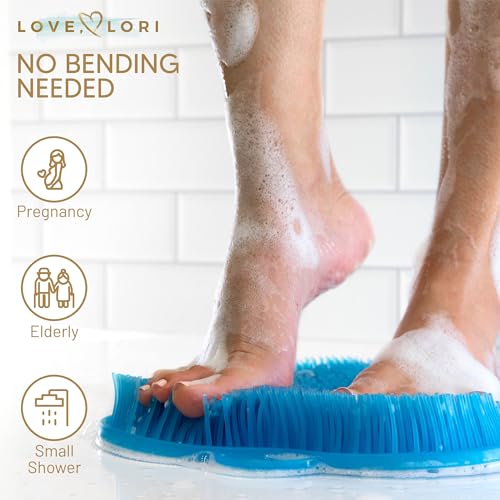 Love, Lori Foot Scrubber for Use in Shower - Foot Cleaner & Shower Foot Massager Foot Care for Men & Women to Soothe Achy Feet - Non Slip Suction (Blue) - Shower Accessories