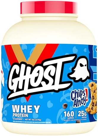 GHOST Whey Protein Powder, Chips Ahoy - 5LB Tub, 25G of Protein - Chocolate Chip Cookie Flavored Isolate, Concentrate & Hydrolyzed Whey Protein Blend