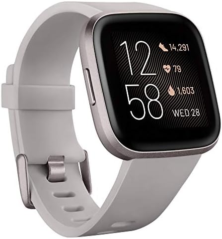 Fitbit Versa 2 Health & Fitness Smartwatch with Heart Rate, Music, Alexa Built-in, Sleep & Swim Tracking, Stone/Mist Grey, One S (Renewed)