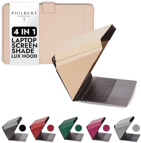 4-in-1 Laptop Sun Shade Lux Hood - Screen Shade, Privacy Screen, Heat Protection, Contrast Enhancement - Fits 15"-16” Laptops, Self-Standing Cover with Pocket - Beige